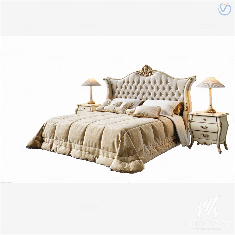 European style fabric double bed 3d model